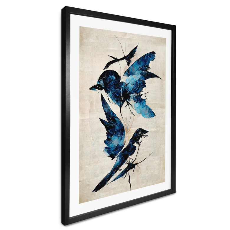 Poster Treechild - Himmelsvögel in schimmerndem Blau 