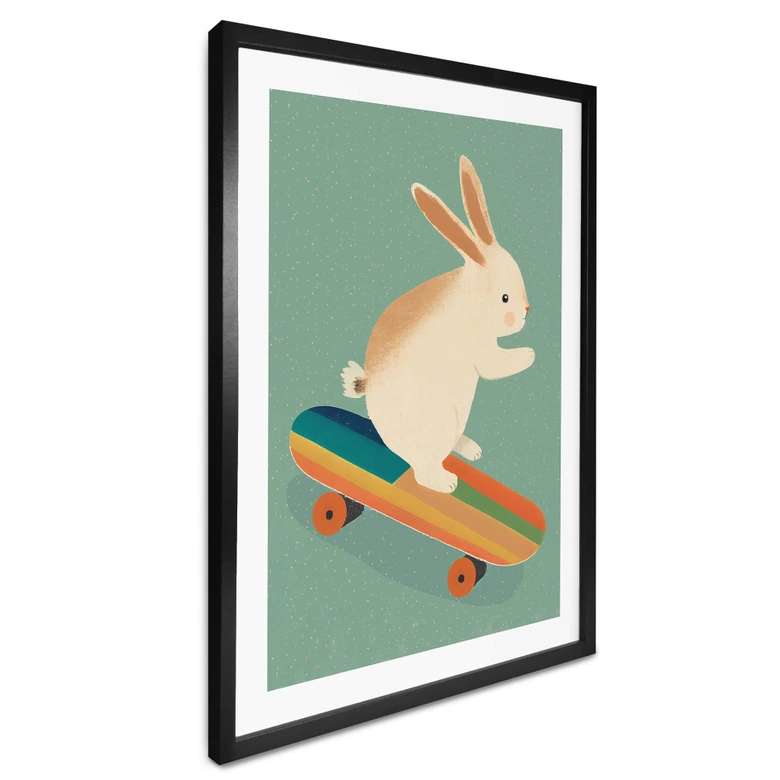Poster Treechild - Niedlicher Hase auf einem Skateboard 