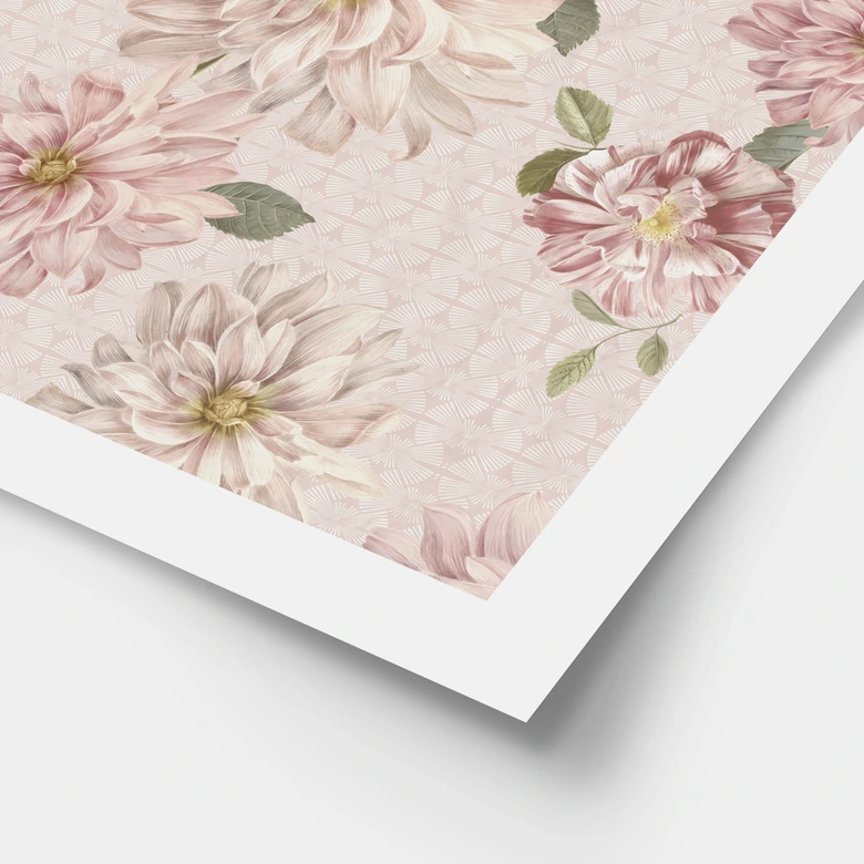 Poster med blommor - Dahlior Shabby Chic Rosa - Bloomery Decor 