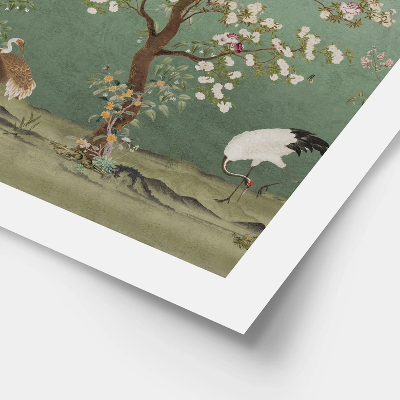 Poster Kraniche in floraler Landschaft - Bloomery Decor 