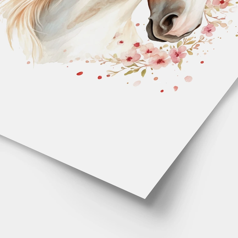 Poster Cheval Boho avec fleurs délicates | Motif cheval romantique pour chambre d'enfant 