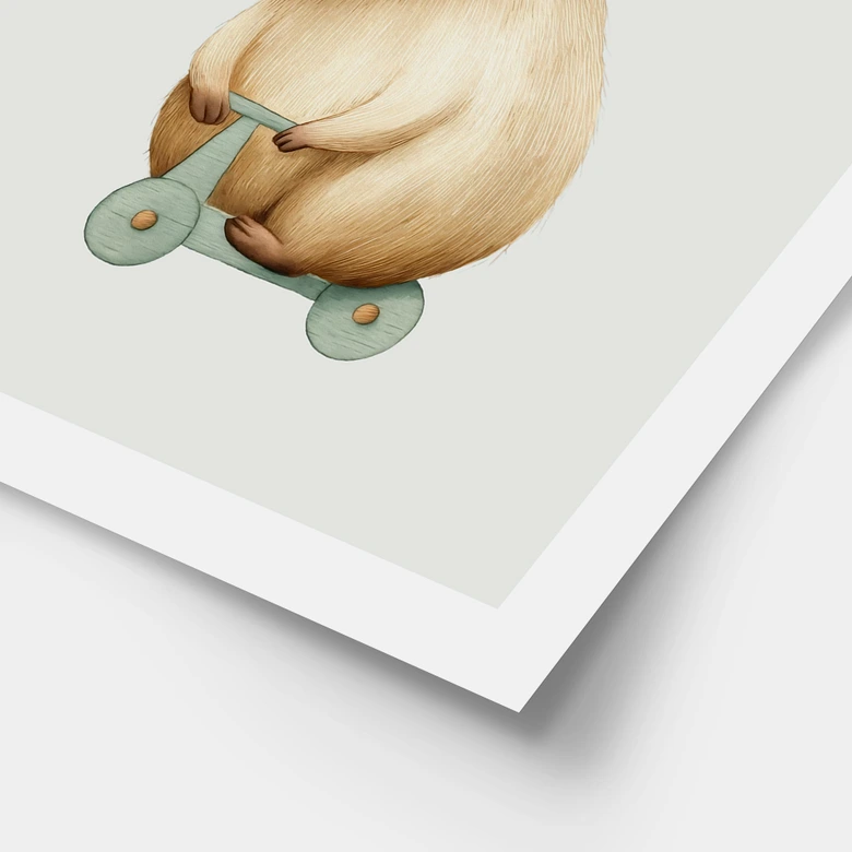 Kinderposter Capybara auf Roller - Flow Spruch 