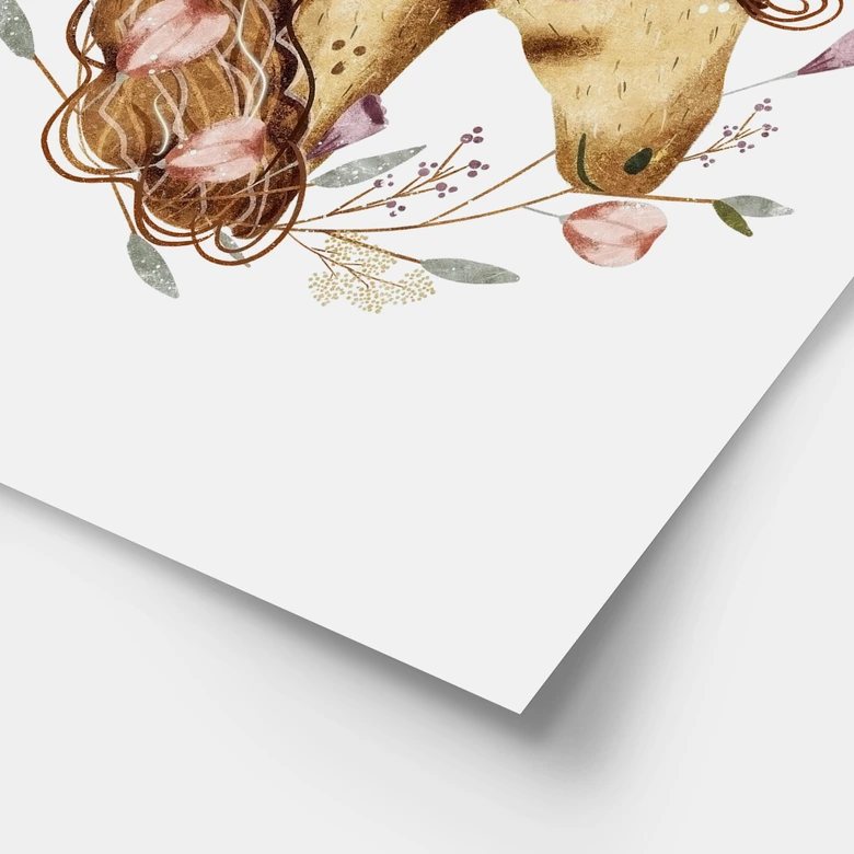 Poster Florales Pferdeporträt | Tierkunst für Pferdefreunde 