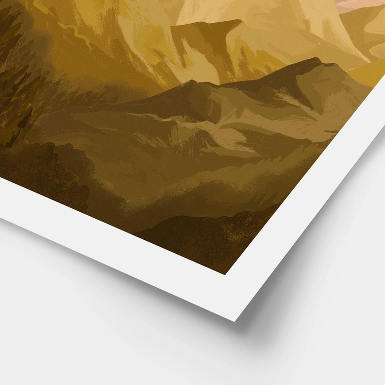 Poster Goldene Berge im Sonnenuntergang - Goed Blauw 