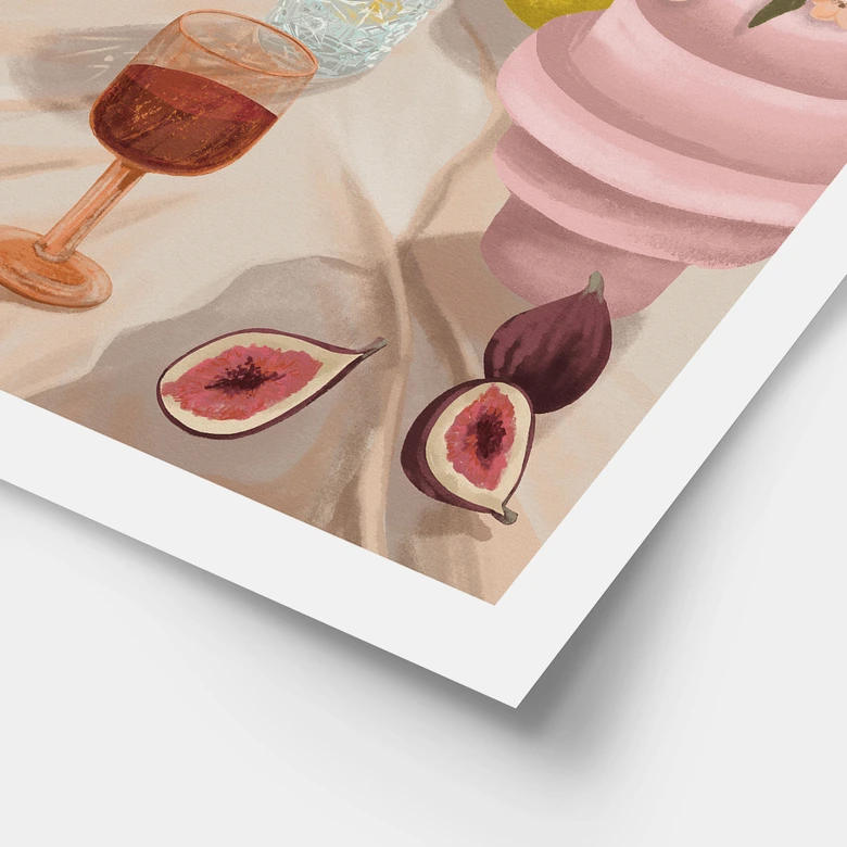 Poster Sommer Stillleben mit Blumen und Wein - Goed Blauw 