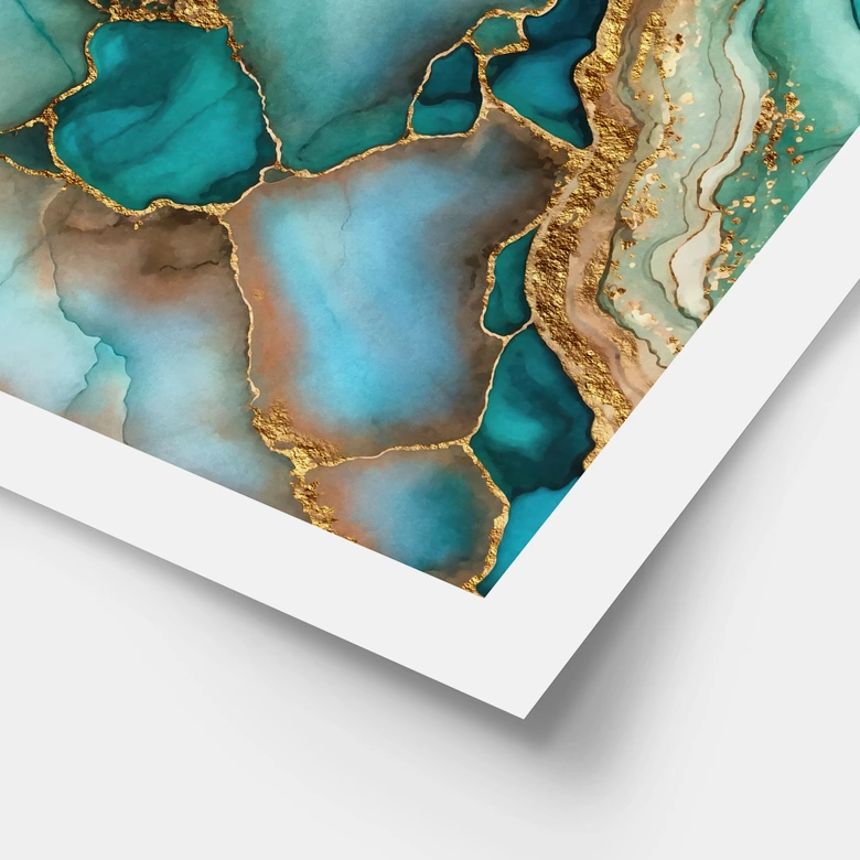 Poster Marmorierte Wellen in Türkis und Gold | Wandkunst für Wohnzimmer - Haase 