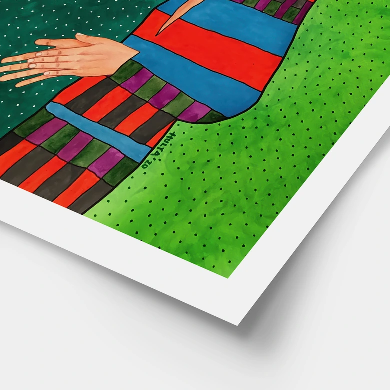 Poster Frau im Streifenkleid mit orangen Blüten - Hülya 