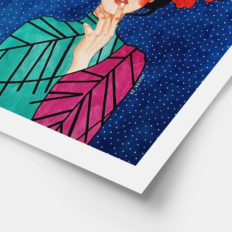 Poster Frau mit Kolibri in der Sternennacht - Hülya 