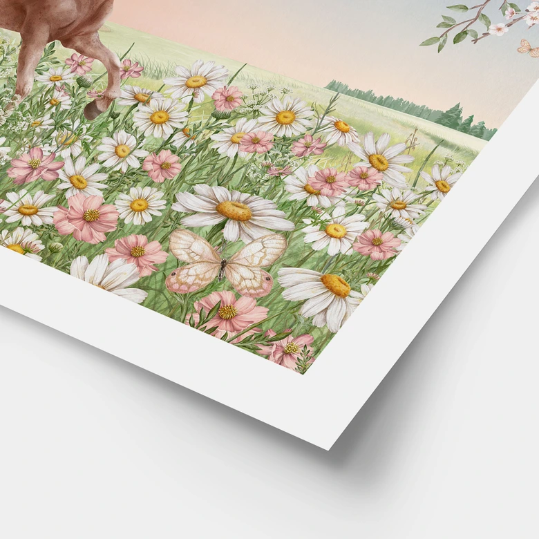 Heste i blomsterengen plakat - Kikki Belle 