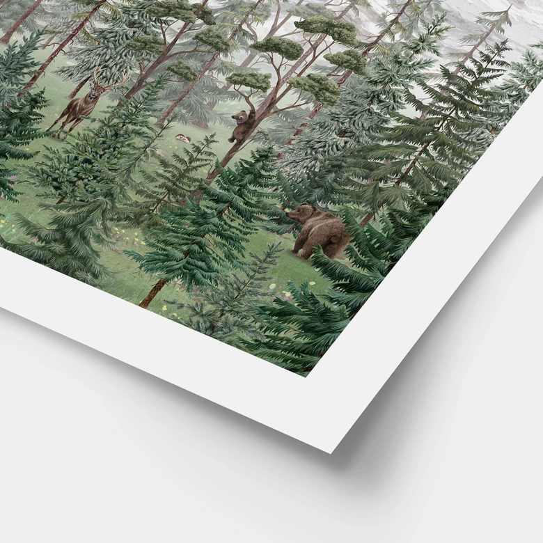Poster Waldtiere im grünen Alpenwald | Naturmotiv für das Kinderzimmer - Kikki Belle 