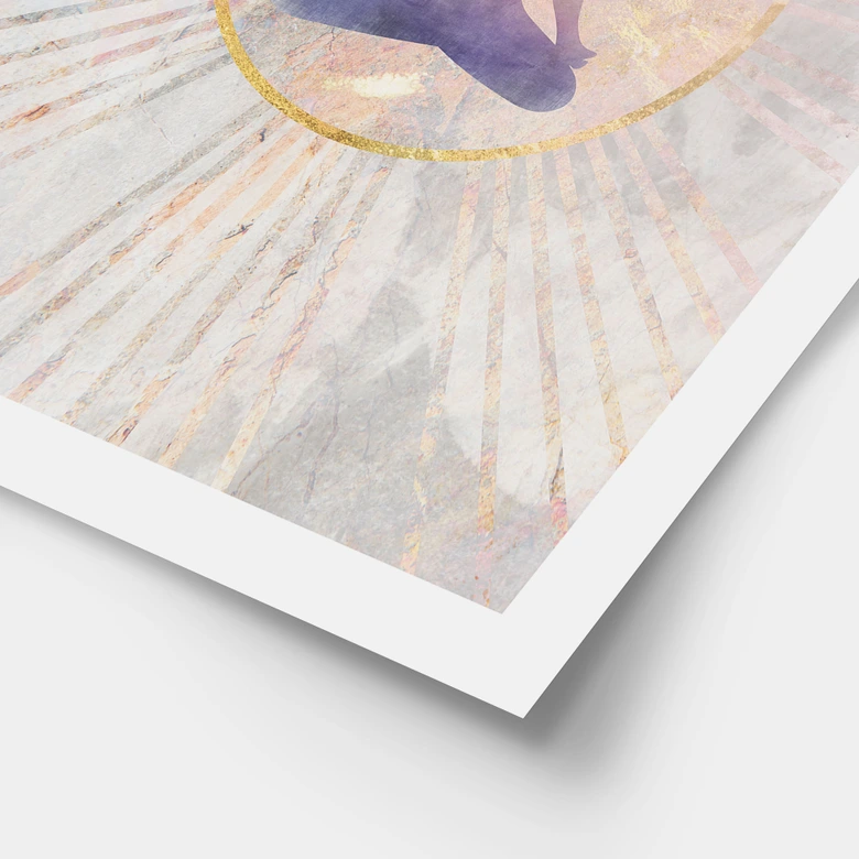 Plakat med lotusstilling - Meditation i det gyldne lys - Manovski 