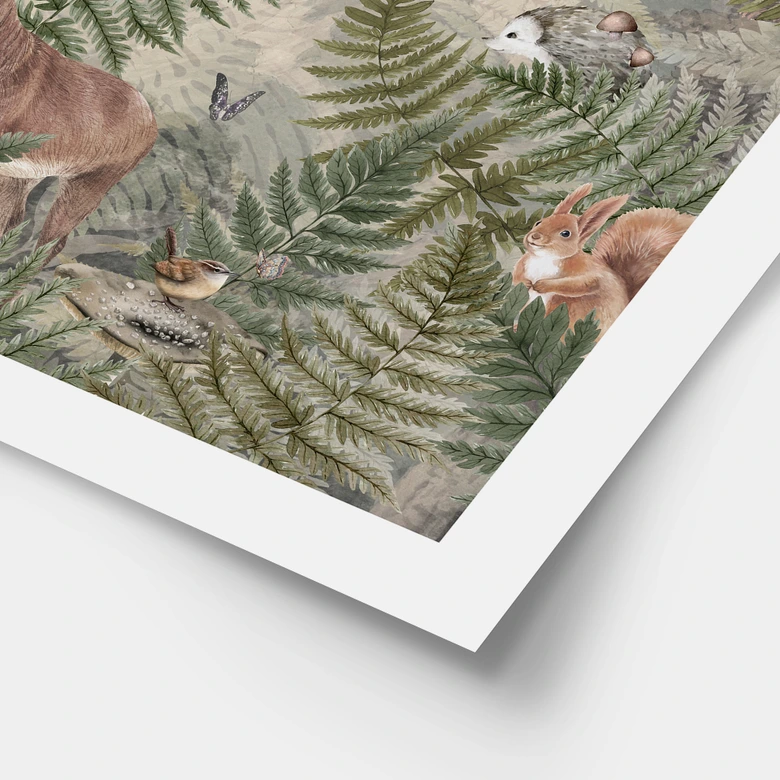 Poster Waldtiere zwischen Farn und Blättern - Ms Tiff 