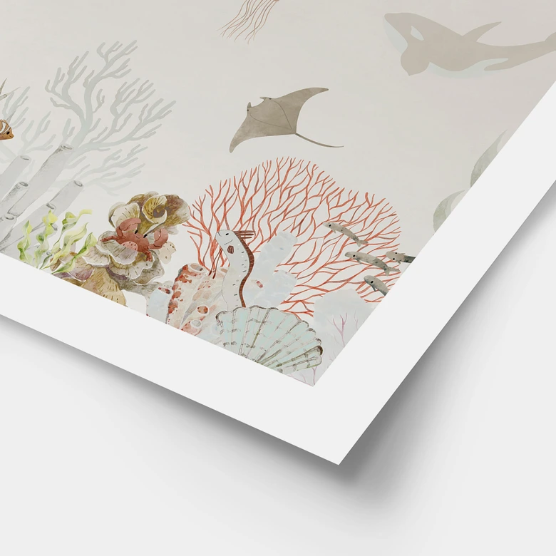 Póster Las ballenas y sus amigos en el mundo submarino - Póster infantil - Oliver Robins 