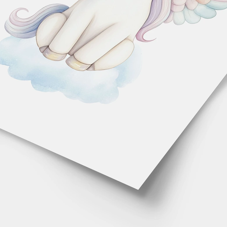 Poster med enhörning i pastell och regnbåge | Magisk mytisk varelse för barn 