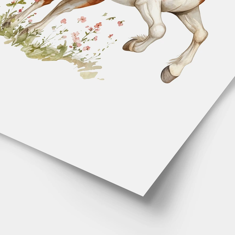 Poster Horse gallop in the flower meadow | Animal art for children 