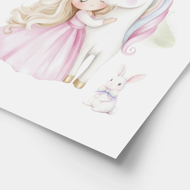 Poster für Kinder - Prinzessin und Einhorn im Märchen 