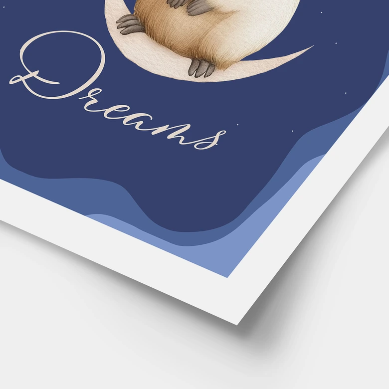Poster für Kinder - Sweet Dreams - Capybara auf dem Mond 
