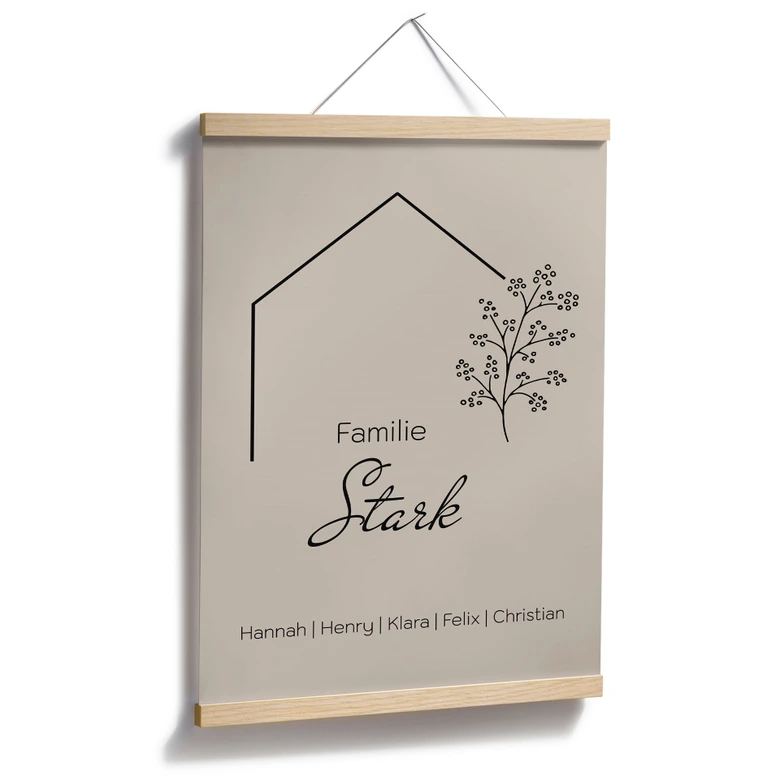 Personalisierbares Poster Familie Haus - beige 