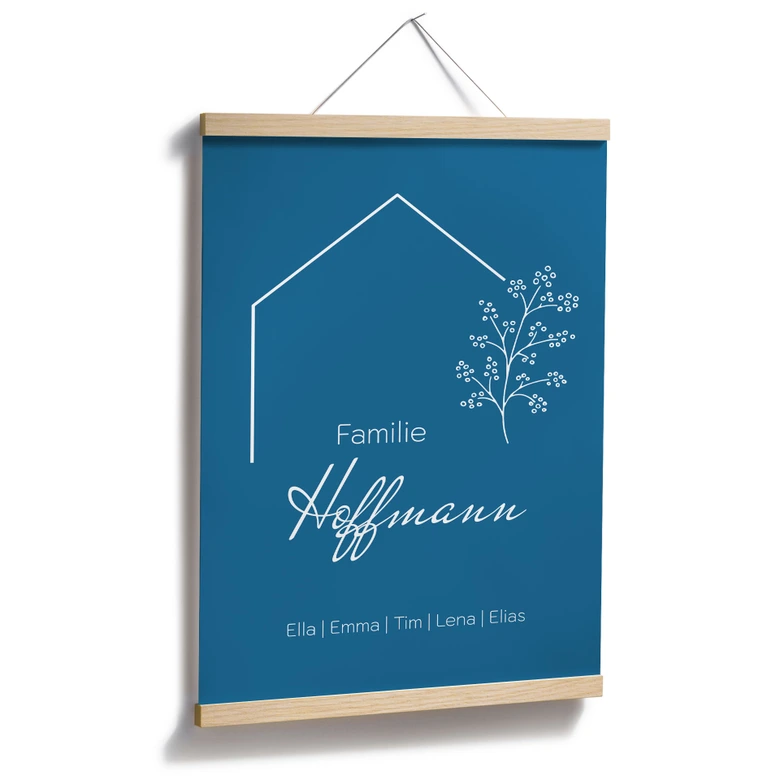 Personalisierbares Poster Familie Haus - blau 