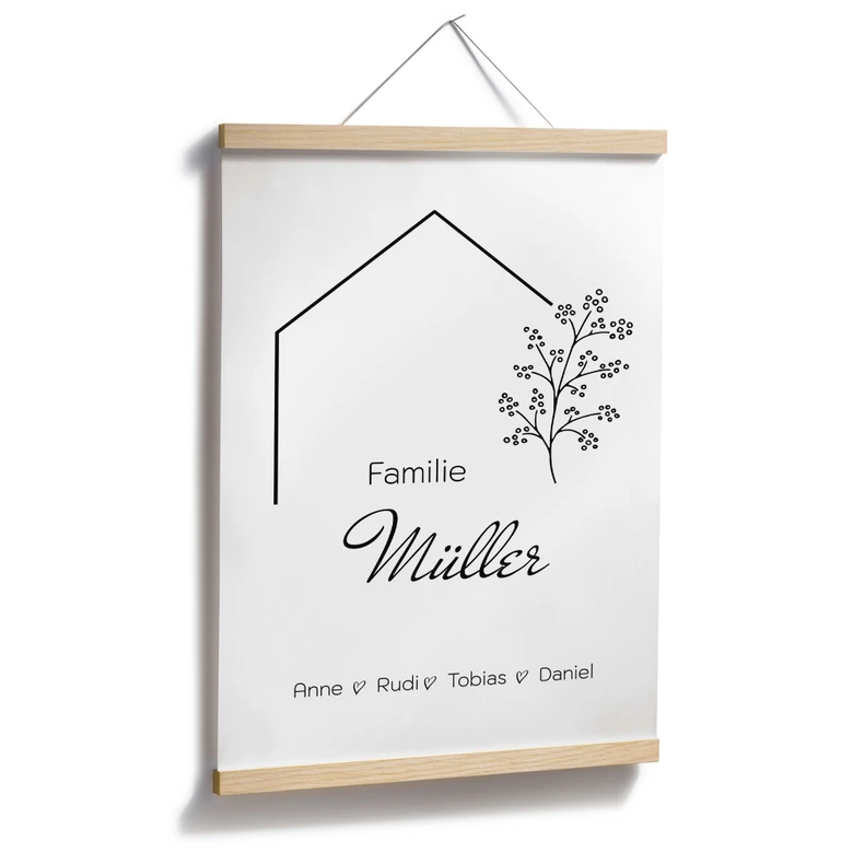 Personalisierbares Poster Familie Haus - weiß 