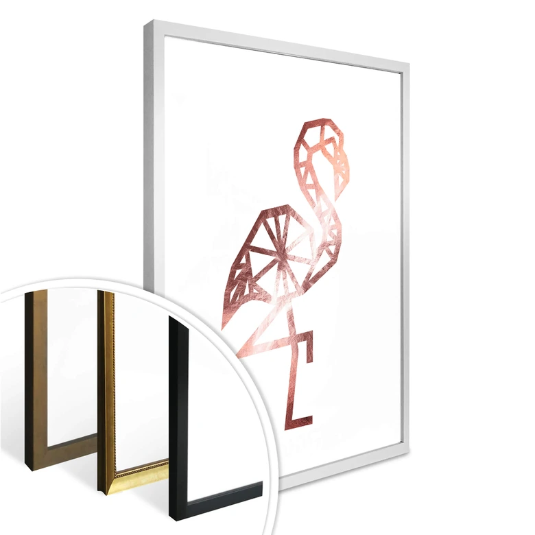 Poster Origami Flamingo - Kupfer-Optik 