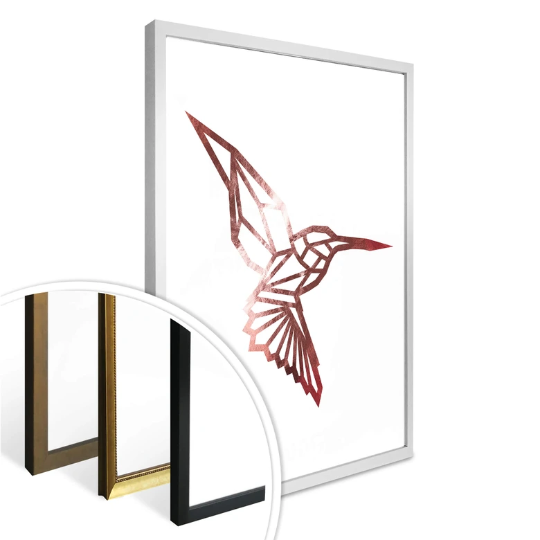 Poster - Origami Kolibri - Roségold-Optik 