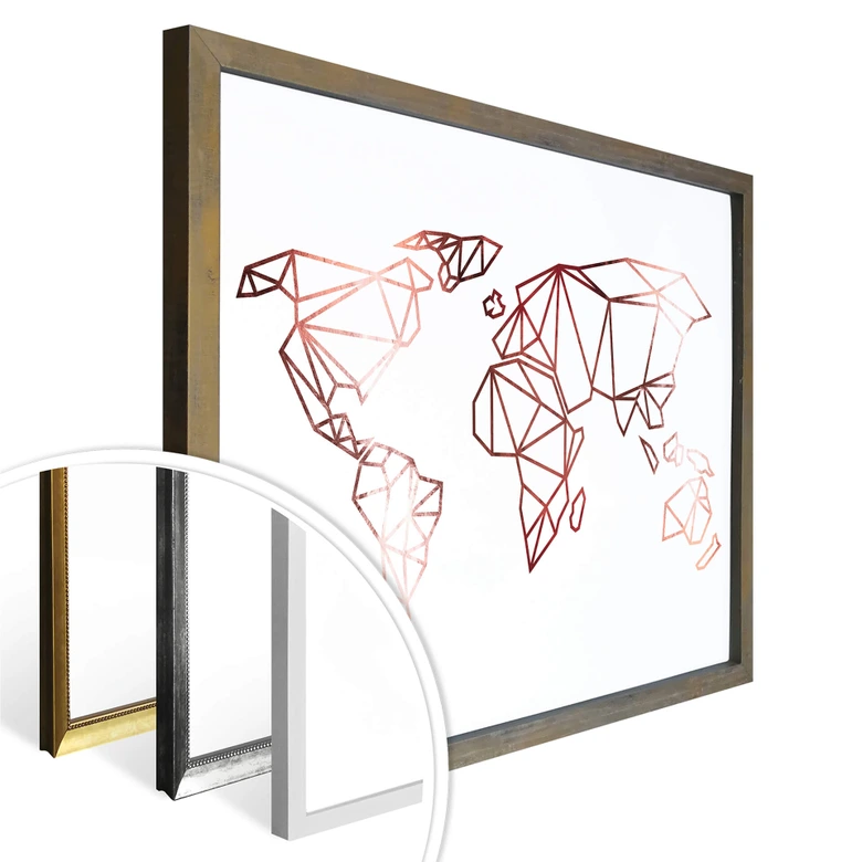 Poster Origami Weltkarte - Roségold-Optik 