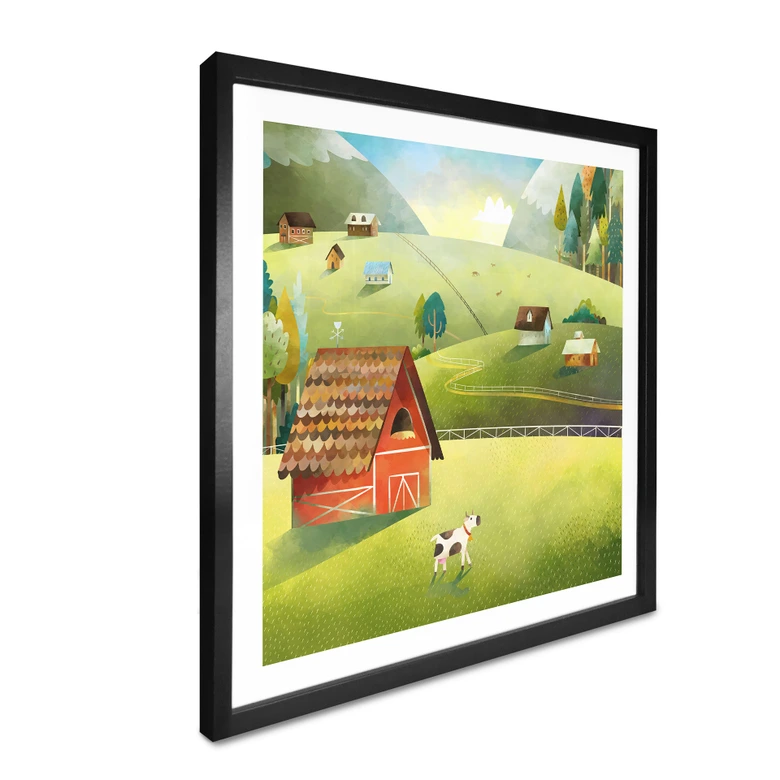 Poster Colorful farm in the mountains - DigitalArtsi 