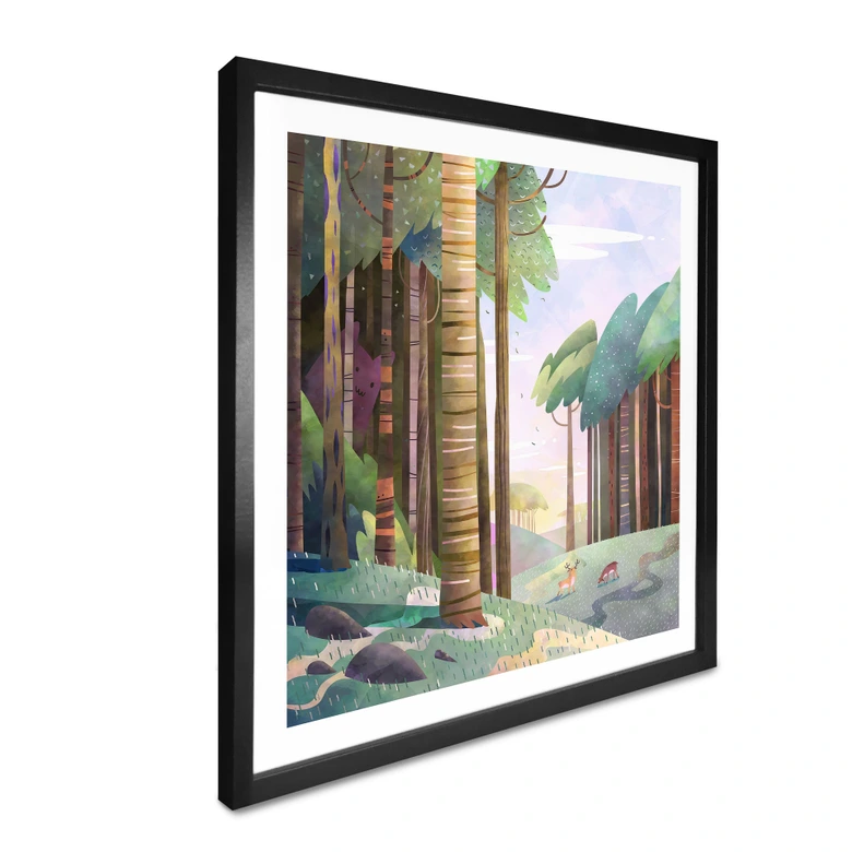 Poster Sonniger Wald mit Hirsch - DigitalArtsi 