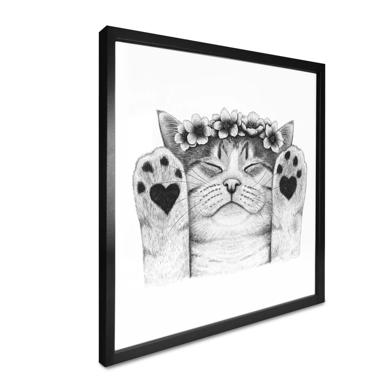 Poster Süße Katze mit Herz-Pfoten - Korenkova - Quadratisch 