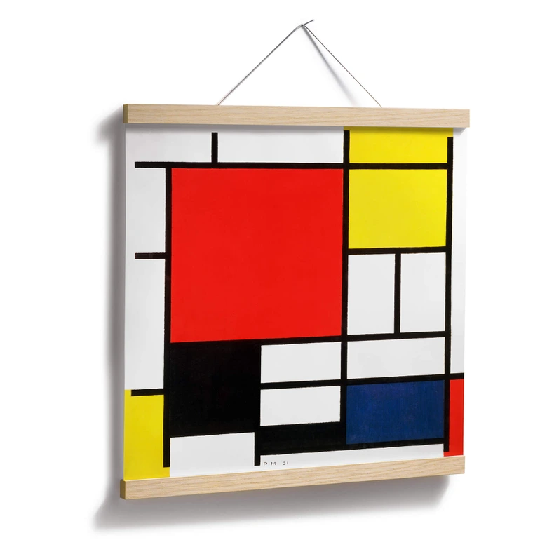 Plakat Mondrian - Kompozycja z czerwonym, żółtym, niebieskim i czarnym - Kwadrat 