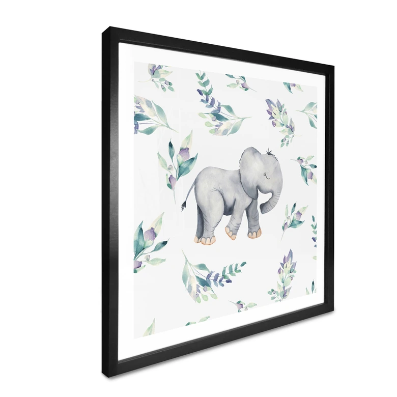 Plakat Sød babyelefant mellem boho-grene - UN Designs 