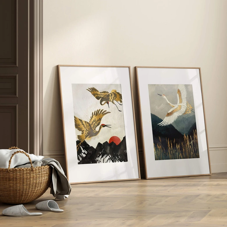 Poster SpaceFrog Designs - Gouden Kraanvogels - Japandi 