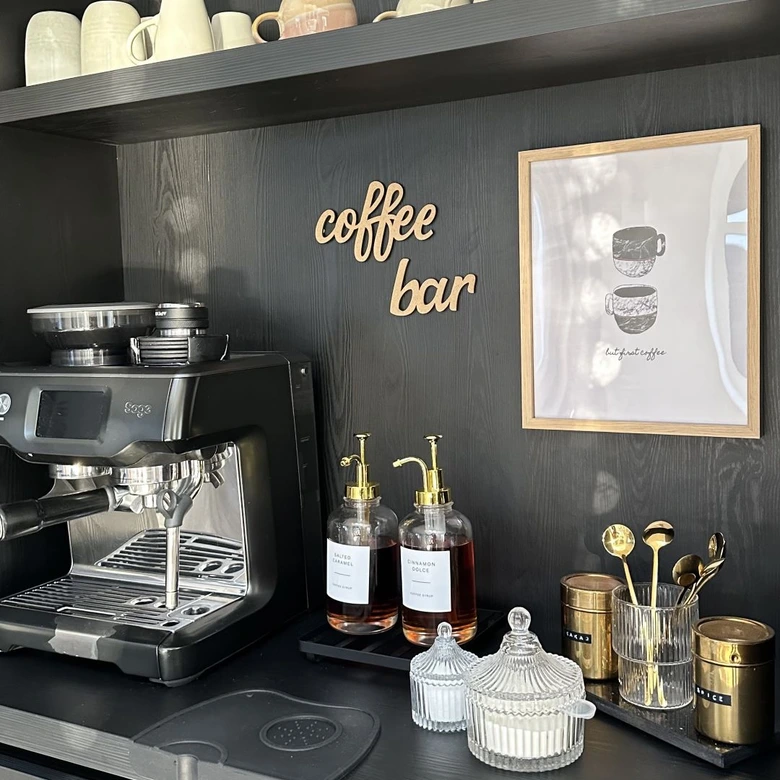 Väggdekorationer i trä - 3D-bokstäver för köket - Kaffebar - MDF natur 