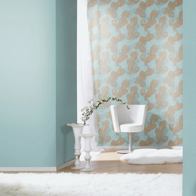 Rasch Vliestapete, Unitapete Indian Style hellblau 