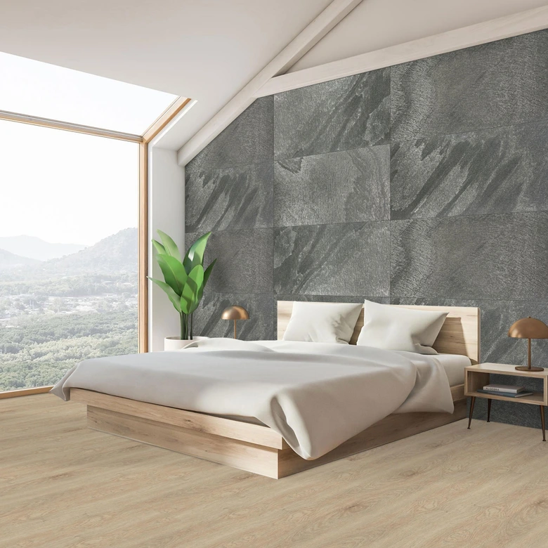 Echtstein - 3D Wandpaneel, Set aus 6 Natursteinplatten als luxuriöse Wandverkleidung - Schiefer Grau 