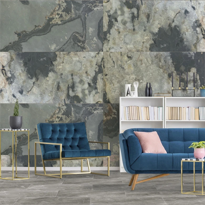 Echtstein - 3D Wandpaneel, Set aus 6 Natursteinplatten als luxuriöse Wandverkleidung - Patina Schiefer 