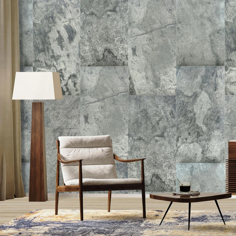 Echtstein - 3D Wandpaneel, Set aus 6 Natursteinplatten als luxuriöse Wandverkleidung - Glimmerschiefer Silber 