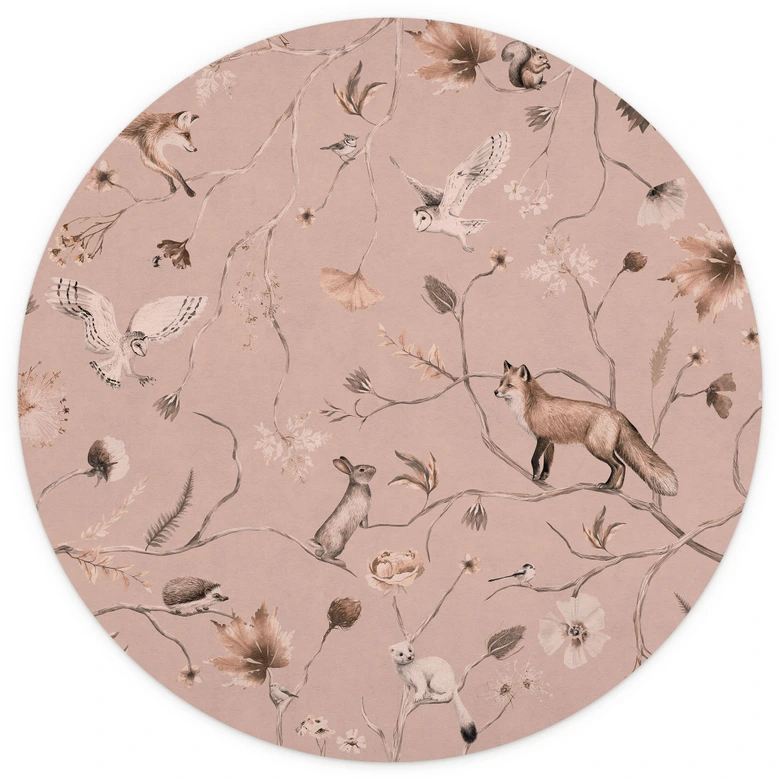 Children's room Wall Mural Playful forest animals on branches - Kikki Belle - Round - Self-adhesive/non-woven 