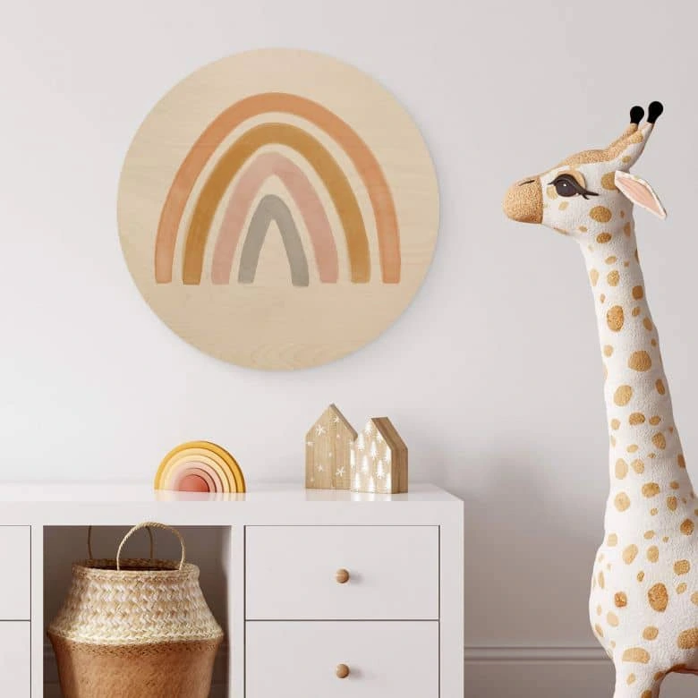 Houten Wandcirkel Nouveauprints - Bonte Regenboog 