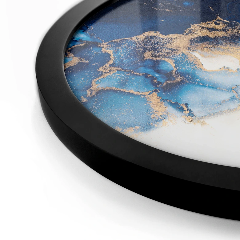 Abstrakt marmorPoster med blå och guldeffekt - Rund 