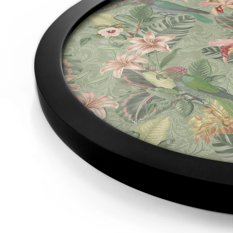 Plakat Dżungla z papugami zielony - Bloomery Decor - okrągły 