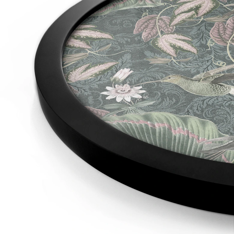 Póster Colibrí en un bosque tropical - Decoración Floral - Redondo 