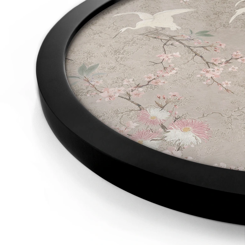 Poster Tranor i körsbärsblom Rush Beige - Blomstersmycke - Dekor - Rund 