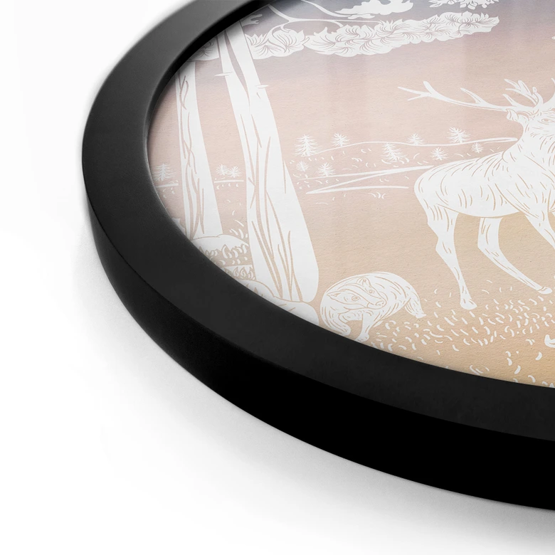 Poster Friedlicher Wald mit Hirschen und Füchsen - Ombre - Kikki Belle - Rund 