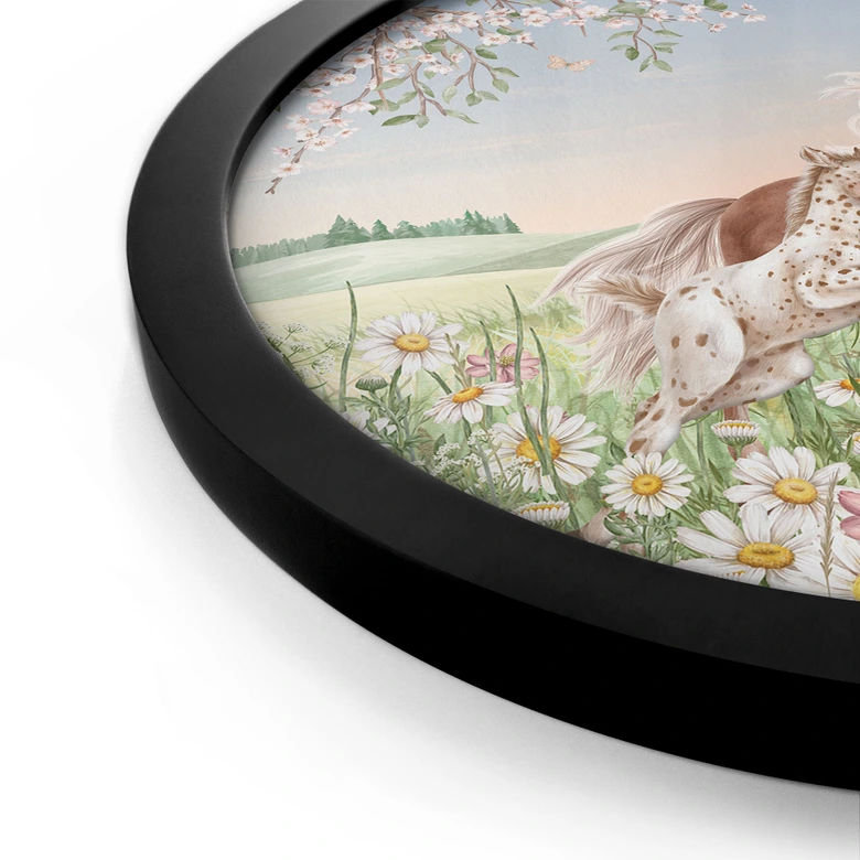 Póster Caballos en el prado de flores - Kikki Belle - Redondo 