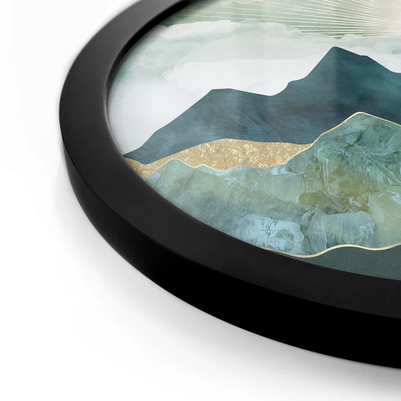 Poster Sonnige Landschaft in Blau und Gold - SpaceFrog Designs - Rund 