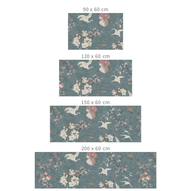 Self-adhesive kitchen splashback Cranes in Cherry Blossom Rush Blue - Bloomery Decor 