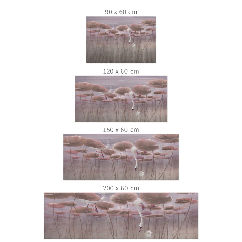 Zelfklevende Keukenachterwand Lotusbloemen met zwaan in water in donkerroze - Ms Tiff 
