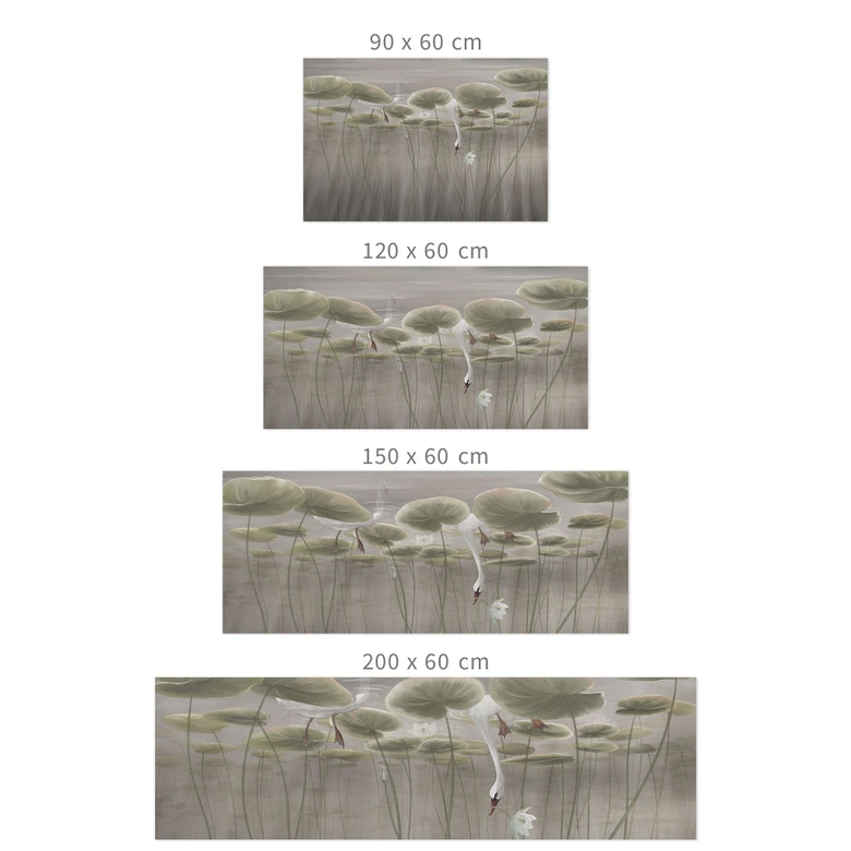 Zelfklevende Keukenachterwand lotusbloemen met zwaan in water in grijs - Ms Tiff 